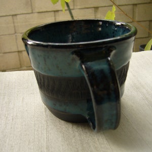 ceramic blue mug cup set of 4, hand made , black clay with blue , dishwasher and microwave oven safe image 3