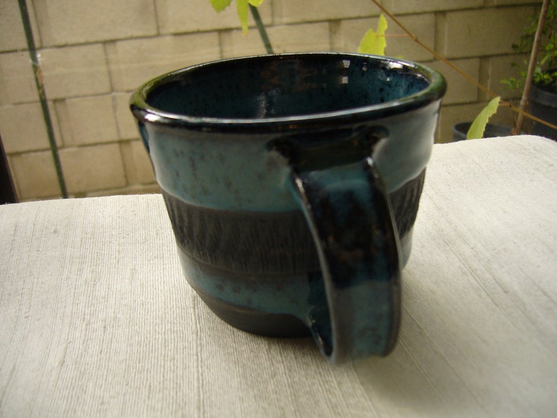 ceramic blue mug cup set of 4, hand made , black clay with blue , dishwasher and microwave oven safe image 3