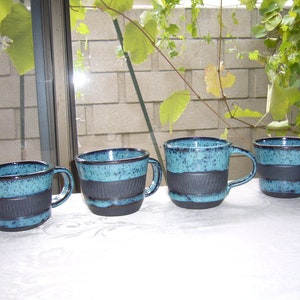 ceramic blue mug cup set of 4, hand made , black clay with blue , dishwasher and microwave oven safe image 1