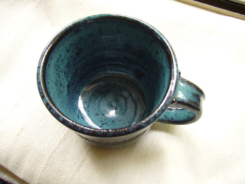 ceramic blue mug cup set of 4, hand made , black clay with blue , dishwasher and microwave oven safe image 2