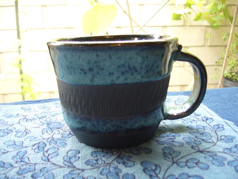 ceramic blue mug cup set of 4, hand made , black clay with blue , dishwasher and microwave oven safe image 4