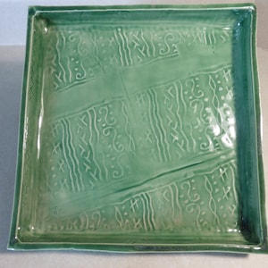 light green square plate ,hand made ceramic square plate