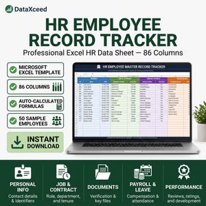 HR Employee Record Tracker | Excel Spreadsheet Template | 86 Columns | HR Management Tool | Staff Database | Instant Download