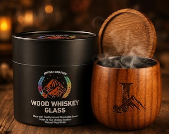 Vaso de whisky de roble personalizado, vaso de bourbon grabado, vaso de madera rústica