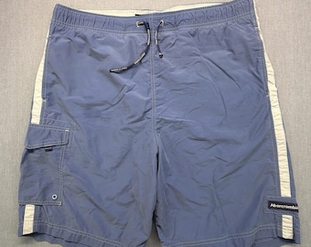 Abercrombie & Fitch Tugger Swim Trunks Shorts Blue White Striped Sz L Y2K