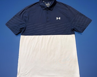 Under Armour The Playoff Polo Shirt Mens Medium Blue Color Block Stretch Golf
