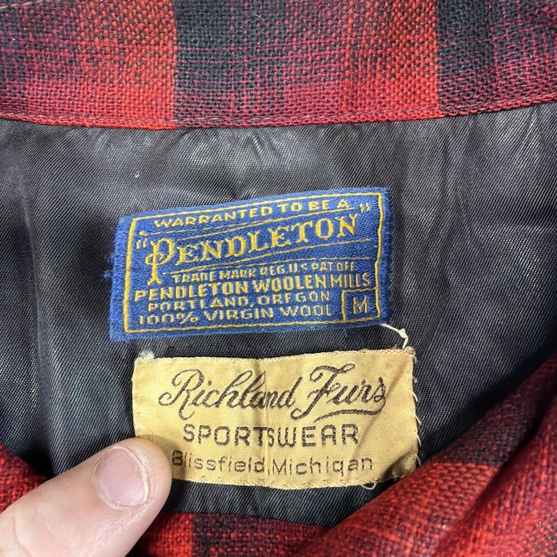 Vintage 70s Pendleton USA Shadow Plaid Wool Board Shirt Flannel M / L image 2