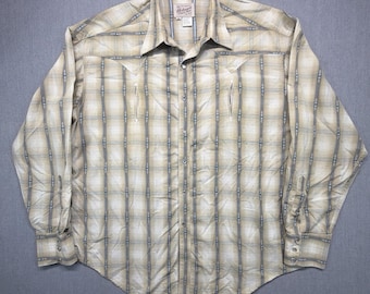 Vintage Rockmount Ranch Wear Pearl Snap Shirt Mens XL Beige Sawtooth Western