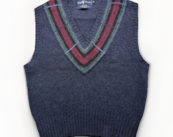 Klasyczny sweter Polo Ralph Lauren z wełny, kamizelka, krykiet, tenis, rozmiar średni
