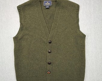 Gilet in maglia di lana Shetland da uomo Brooks Brothers, taglia media, colore verde.