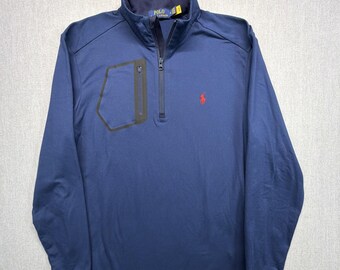 Polo Golf Ralph Lauren 1/4 Zip Mens M Blue Wicking Performance Spellout Pony