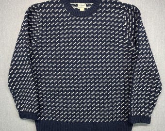 Vintage LL Bean Sweater Mens XL Navy Birdseye Wool Fisherman Knit