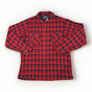Vintage 70s Pendleton USA Shadow Plaid Wool Board Shirt Flannel M / L image 4
