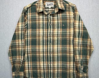 Schott Bros NYC Flanellhemd Herren Mittelbraun Grün Kariert Button Down