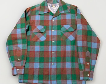 VTG 60s Pendleton Board Shirt Medium Plaid Flap Pocket Loop Collar USA Flawless