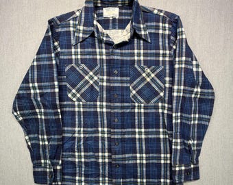 VTG Sears Flannel Shirt Medium bedruckte Disco Rockabilly Dolch Kragen 70er 80er Jahre