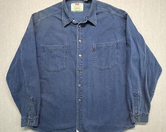 Levis Denim Shirt Blue Western Metal Button Rodeo Jean Men's Size XL