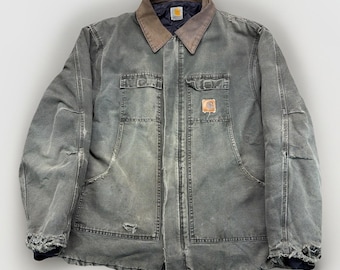 Carhartt C26 MOS Arctic Traditional Coat Moss Green Distressed Thrashed Mens