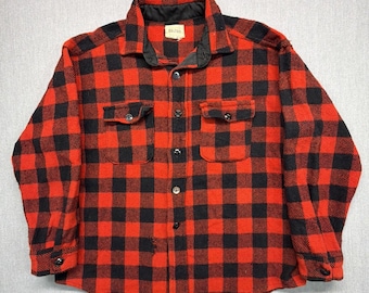 Vintage 50s Melton Wintermaster Buffalo Plaid Wool Flannel Shirt True Vtg 1950s