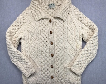 Vintage Iers Aran Fisherman-vest handgebreide wollen kraag maat 36