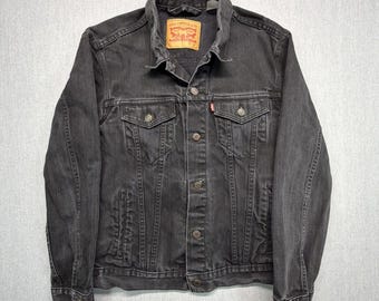 Vintage Levi's Black Denim Trucker Jacket Type 3 Mens Size Large Y2K
