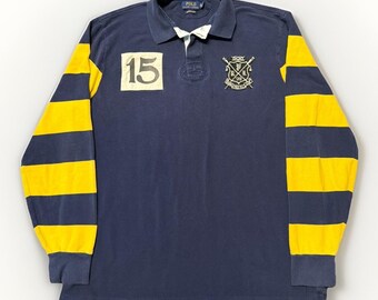Polo Ralph Lauren Rugby Shirt Striped Yellow Navy Long Sleeve Rowing Club XXL