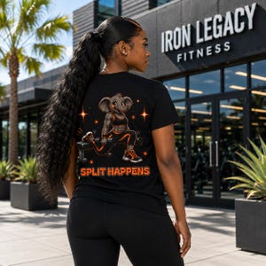 Camiseta Athletic Elephant 'SPLIT HAPPENS' | Camiseta de algodão com gola redonda