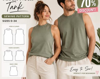 Unisex Mock Neck Tank Sewing Pattern, Matching Couple Summer Outfit (PDF Download)