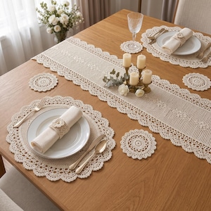 Crochet Dining Set Pattern Bundle PDF, Lace Table Runner, Placemat, Coaster & Napkin Ring