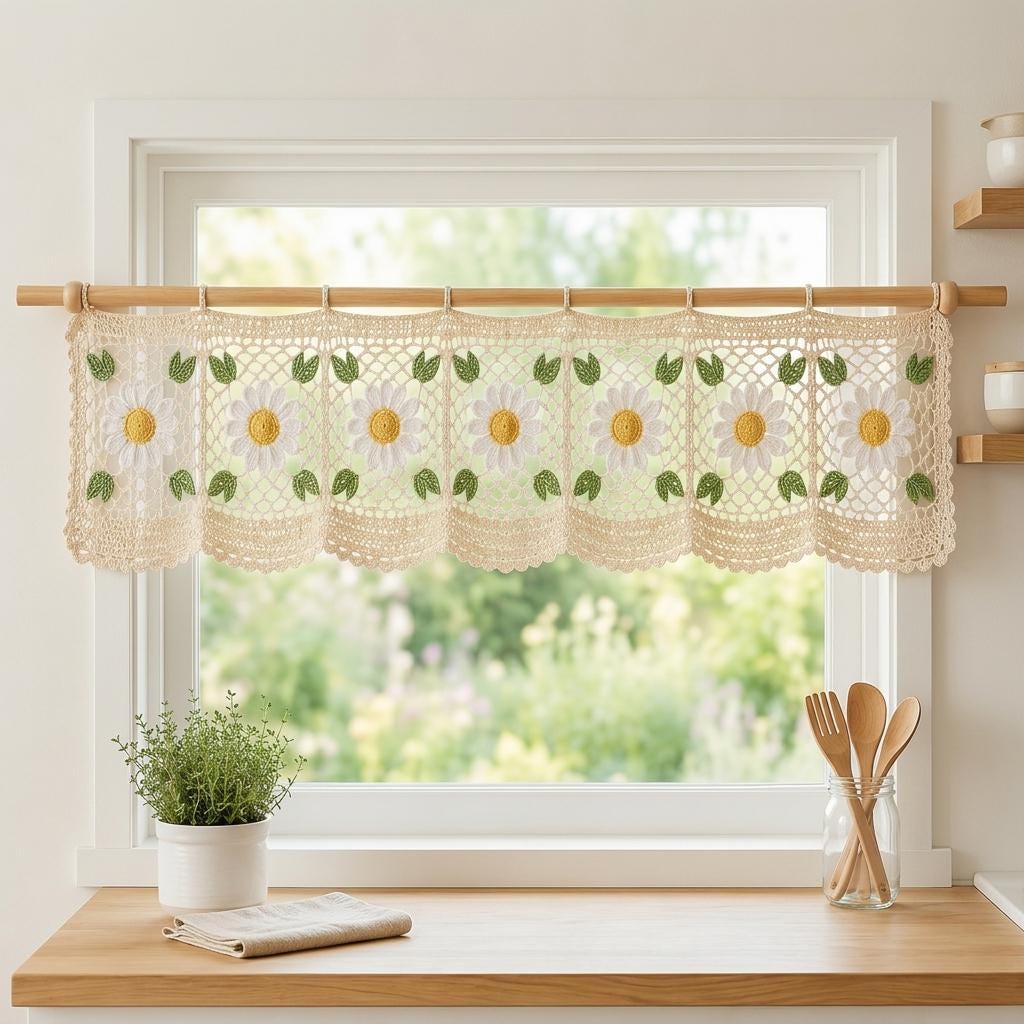 39 Beautiful Crochet Curtain Patterns to Dress Your Windows 38 Crochet Daisy Valance