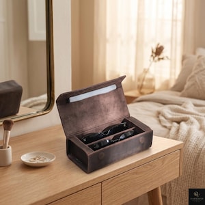 Estuche organizador de gafas de sol de cuero, caja de almacenamiento de gafas de lujo