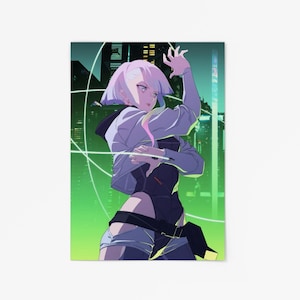 Lucy Cyberpunk-affisch | Edgerunners-väggkonst | Neon Anime-tryck | Futuristisk Sci-Fi-dekor | Estetisk nattstadsaffisch | Fanpresent bild 4