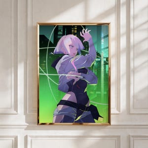 Lucy Cyberpunk-affisch | Edgerunners-väggkonst | Neon Anime-tryck | Futuristisk Sci-Fi-dekor | Estetisk nattstadsaffisch | Fanpresent bild 1