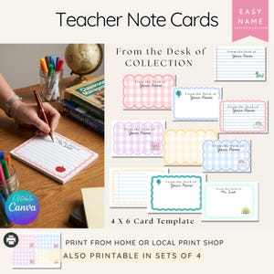 Editable Teacher Note Cards Canva Template Bundle | From the Desk Of Stationery | Back to School Teacher Printable | Personalized Notes