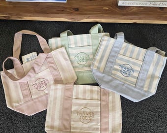 Authentic Trader Joe's Mini Canvas Tote Bag I Limited Edition Pastel Stripe Tote I reusable Shopping Bag