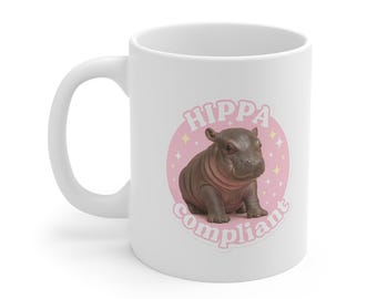 Tazza Hippo Moo Deng / Spilla pastello, stelle, umorismo stravagante (ceramica da 325 ml)
