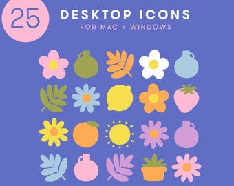 Desktop Icon Set | 25 Illustrated Icons for Mac + Windows | cute flowers spring colorful bright fun fashion bold organized aesthetic retro
