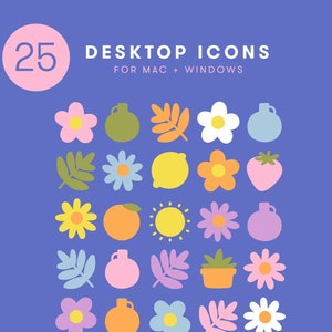 Desktop Icon Set 25 Illustrated Icons for Mac Windows cute flowers spring colorful bright fun fashion bold organized aesthetic retro image 1