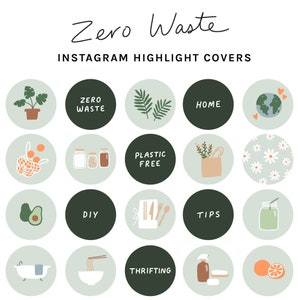 Zero Waste Instagram Story Highlight Covers | cute icons | vegan ethical sustainable lifestyle plants eco-friendly earth food drink social