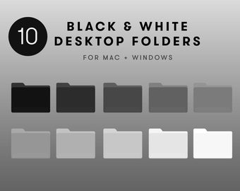 10 Desktop Folder Icons | Black & White set for Mac + Windows | organize laptop computer aesthetic goth greyscale