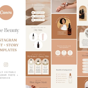 70 Instagram Post + Story Templates | Editable Canva IG Templates for beauty, skincare, haircare, makeup + wellness brands
