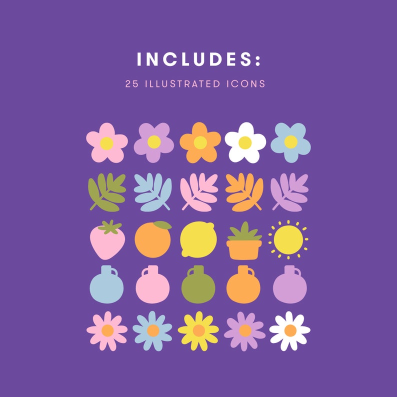 Desktop Icon Set 25 Illustrated Icons for Mac Windows cute flowers spring colorful bright fun fashion bold organized aesthetic retro image 3