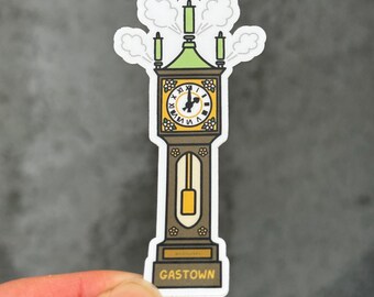 ガスタウン蒸気時計ビニールステッカー | 3インチ防水マットビニール | かわいいウォーターボトル、ノートパソコン、ジャーナリングフォン、バンクーバーBCランドマークお土産