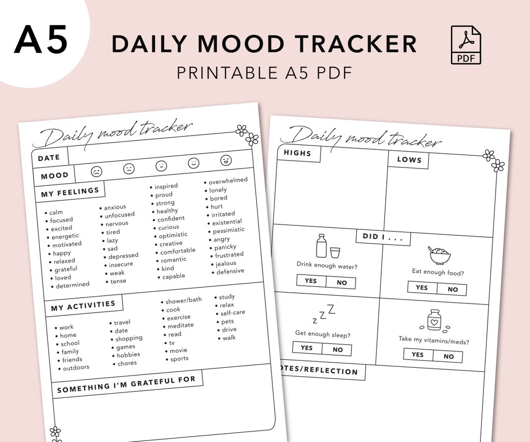 A5 Daily Mood Tracker | Printable PDF Planner | Mental Health Feelings Emotions Well-being Routine Habits Selfcare Therapy Journal - Etsy a5-daily-mood-tracker-printable-pdf-planner-mental-health-feelings-emotions-well-being-routine-habits-selfcare-therapy-journal-etsy