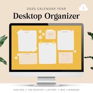Desktop Organizer | 2025 calendar | Yellow Floral Grid Wallpaper | small business owners, entrepreneurs, students, mac windows computer