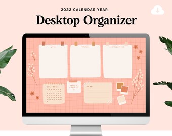 Desktop Wallpaper Organizer | 2022 calendar | Pink Floral Grid | small business owners, entrepreneurs, students, mac, windows, computer