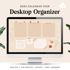 Desktop Wallpaper Organizer | 2025 calendar | Cream Floral Grid | small business owners entrepreneurs students mac windows computer