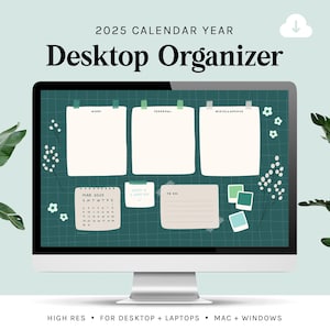 Desktop Organizer | 2025 Calendar | Deep Teal Floral Grid Wallpaper | small business owners, entrepreneurs, students, mac, windows computer