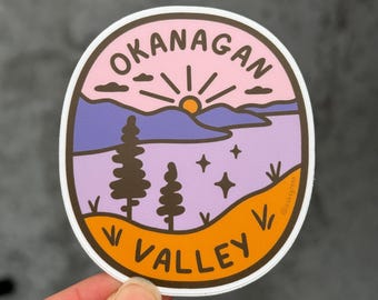 Okanagan Valley Vinyl Sticker | 3" waterproof matte vinyl | nature purple pink peach cute water bottle laptop journaling phone BC Canada