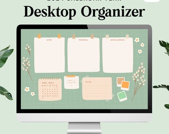Desktop Organizer | 2024 calendar | Green Floral Grid Wallpaper | small business owners, entrepreneurs, students, mac, windows computer